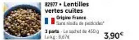Lentilles vertes cuites