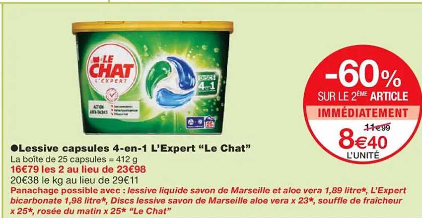 Lessive capsules 4-en-1 L’Expert “Le Chat”