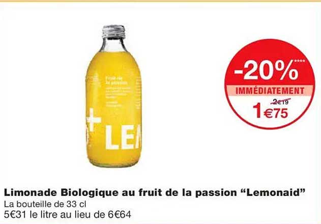 Limonade Biologique au fruit de la passion “Lemonaid”