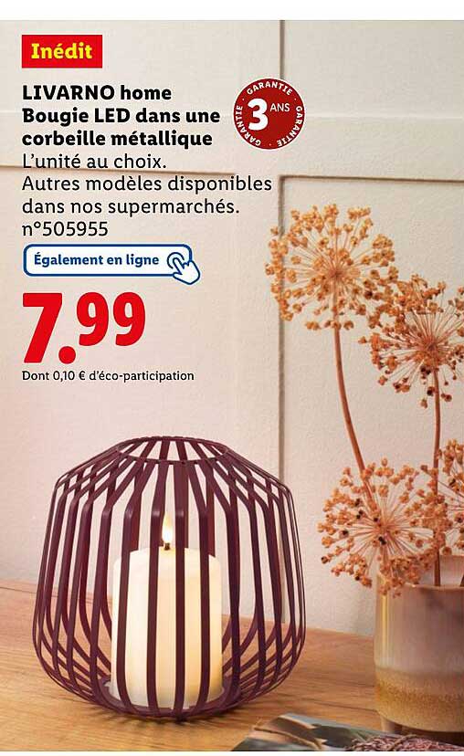 LIVARNO home Bougie LED dans une corbeille métalliques