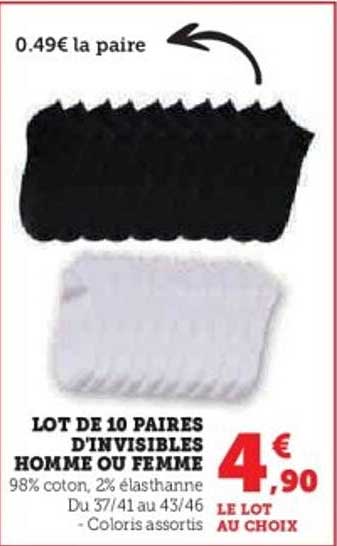 LOT DE 10 PAIRS D'INVISIBLES HOMME OU FEMME