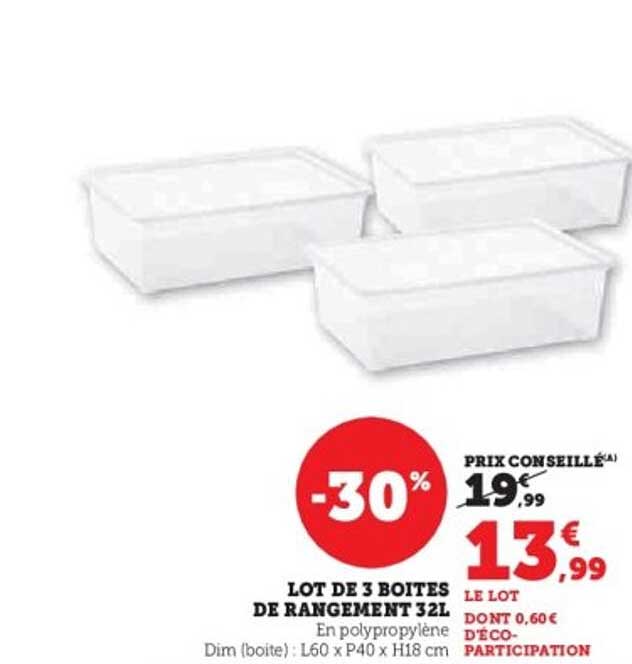 LOT DE 3 BOITES DE RANGEMENT 32L