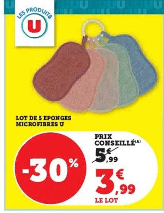 LOT DE 5 EPONGES MICROFIBRES U
