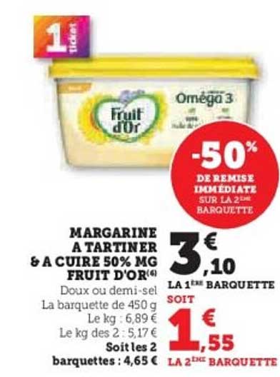 MARGARINE A TARTINER & A CUIRE 50% MG FRUIT D'OR