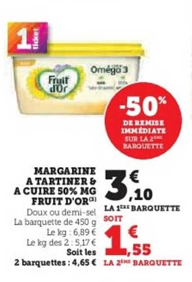 MARGARINE A TARTINER & A CUISINE 50% MG FRUIT D'OR