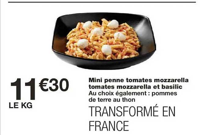 Mini penne tomates mozzarella, tomates mozzarella et basilic