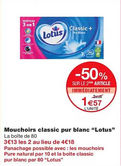 Mouchoirs classic pur blanc "Lotus"