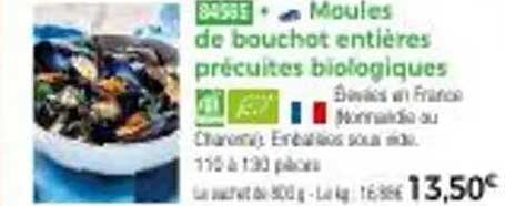 Moules de bouchot entières précuites biologiques