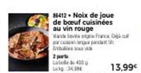 Noix de joue de boeuf cuisinées au vin rouge