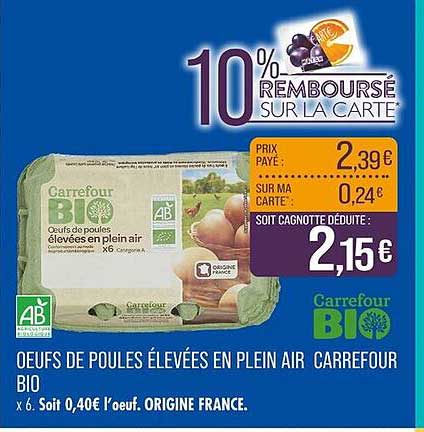 Œufs de poules élevées en plein air Carrefour BIO