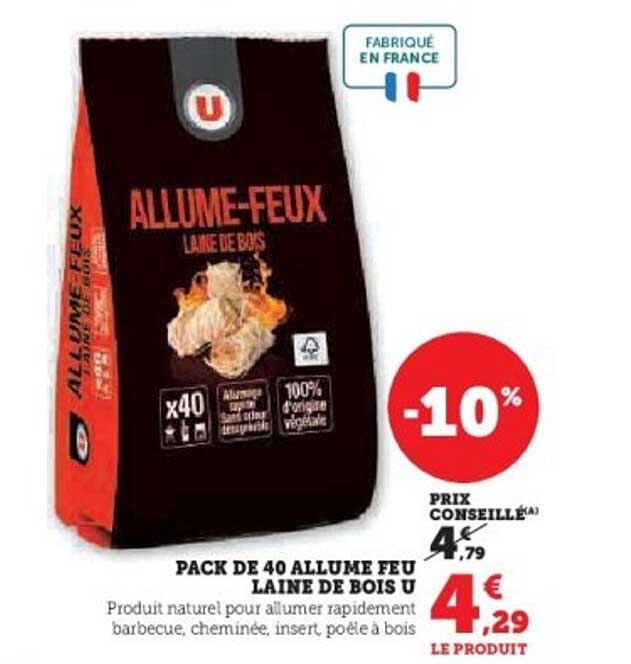 PACK DE 40 ALLUME FEU LAINE DE BOIS U