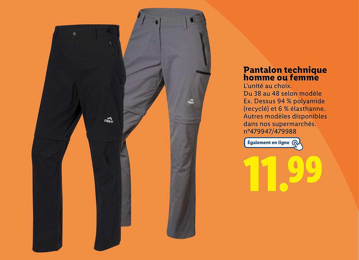 Pantalon technique homme ou femme