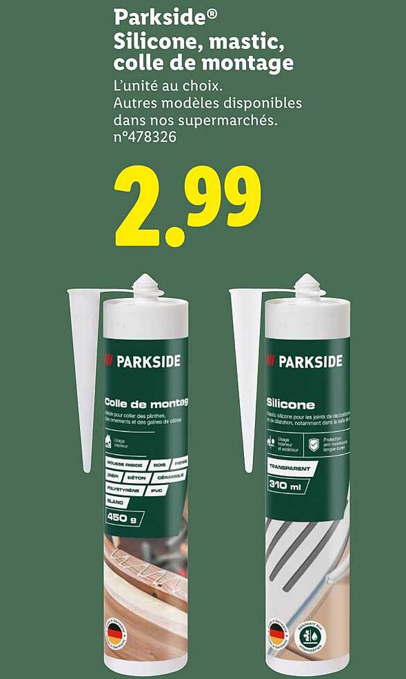 Parkside® Silicone, mastic, colle de montage