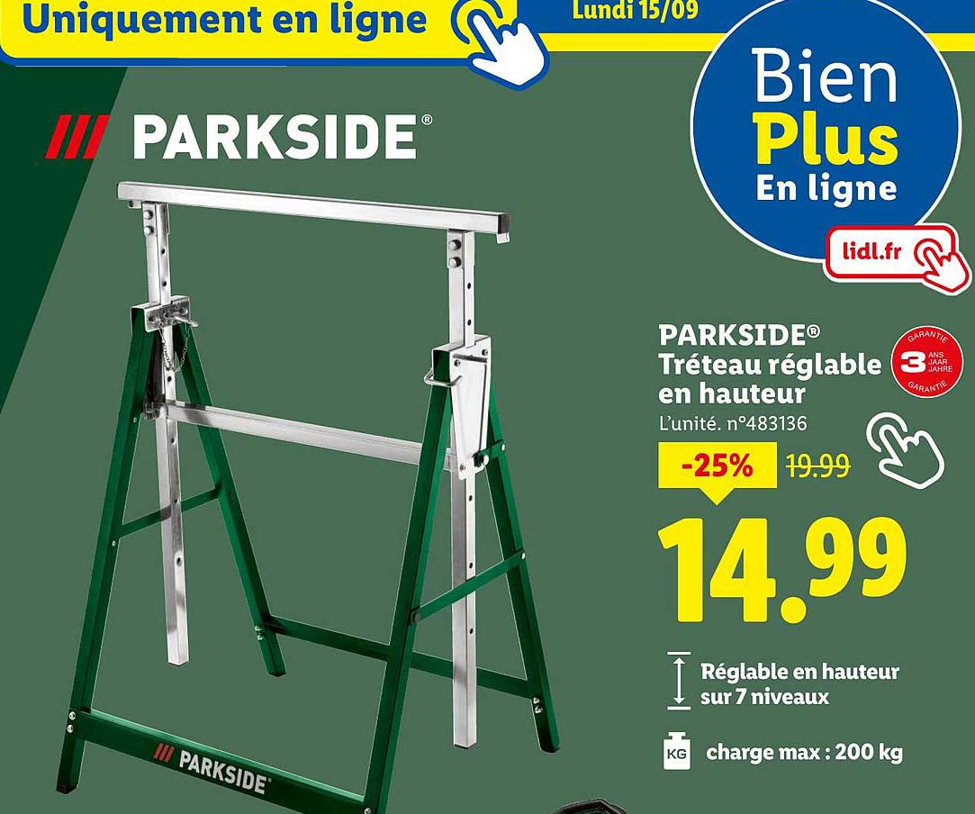 PARKSIDE® Tréteau réglable en hauteur