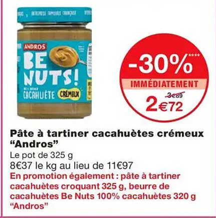 Pâte à tartiner cacahuètes crémeux "Andros"