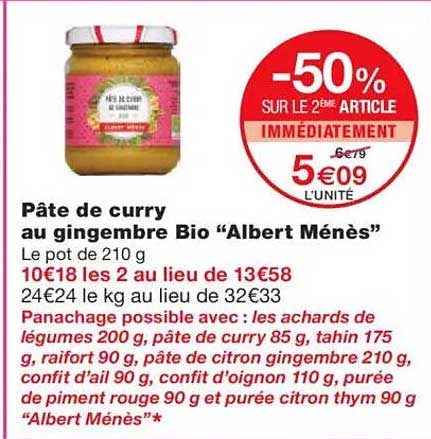 Pâte de curry au gingembre Bio “Albert Mênès”
