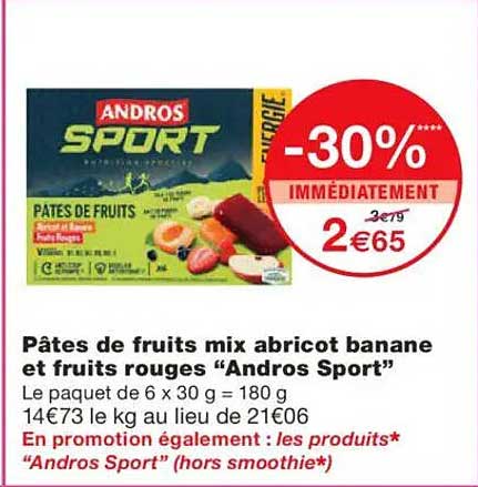 Pâtes de fruits mix abricot banane et fruits rouges 'Andros Sport'
