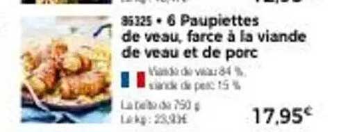 Paupiettes de veau, farce à la viande de veau et de porc