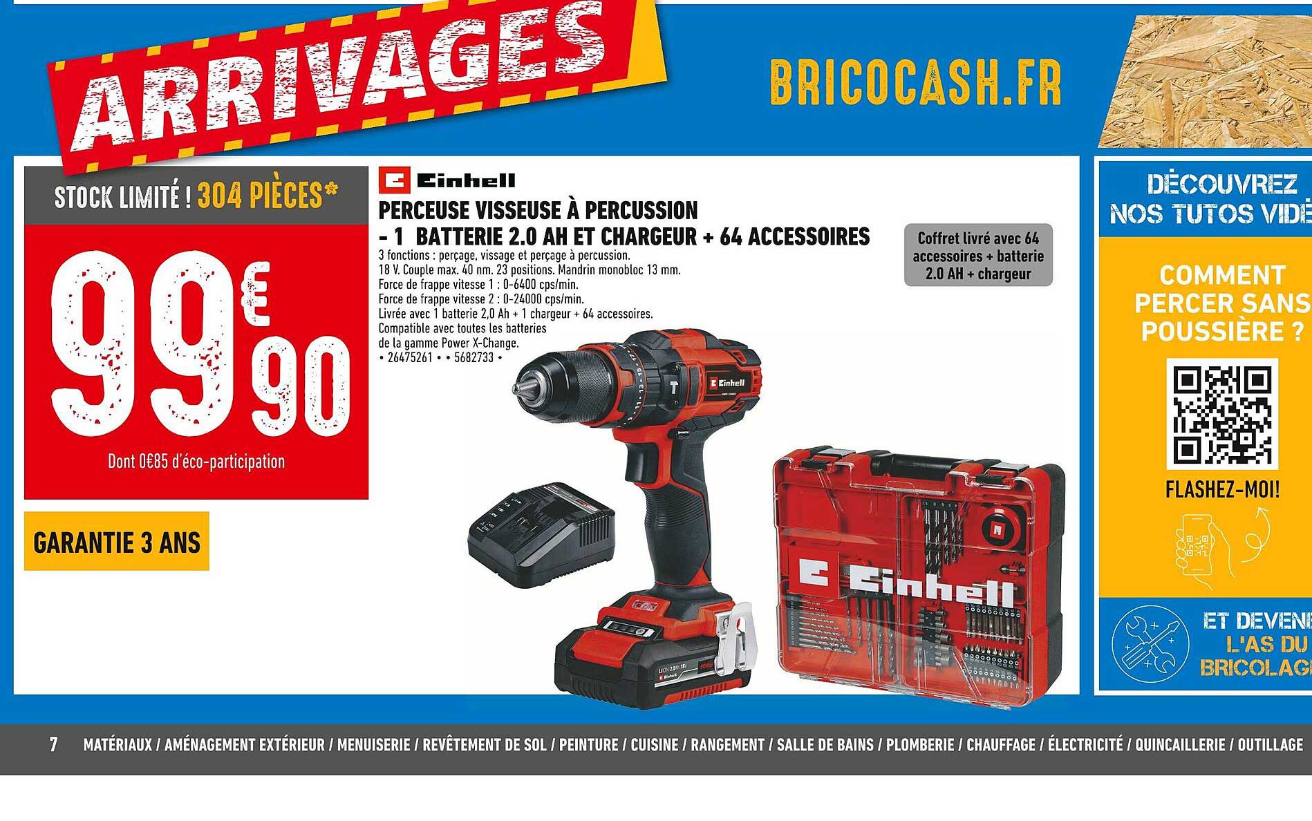 PERCEUSE VISSEUSE À PERCUSSION - 1 BATTERIE 2.0 AH ET CHARGEUR + 64 ACCESSOIRES