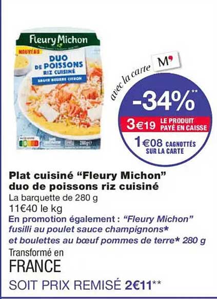 Plat cuisiné "Fleury Michon" duo de poissons riz cuisiné