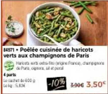 Poêlée cuisinée de haricots verts aux champignons de Paris