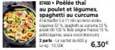 Poêlée thaï au poulet et légumes, spaghetti au curcuma