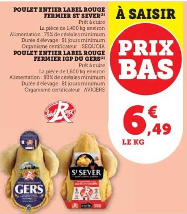 POULET ENTIERS LABEL ROUGE FERMIER ST SEVER