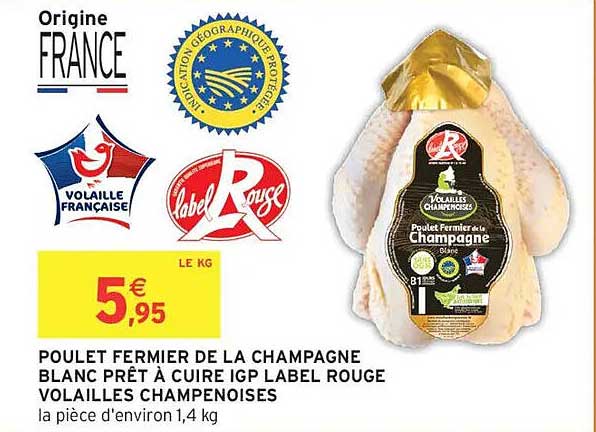 POULET FERMIER DE LA CHAMPAGNE BLANC PRÊT À CUISER IGP LABEL ROUGE VOLAILLES CHAMPENOISES