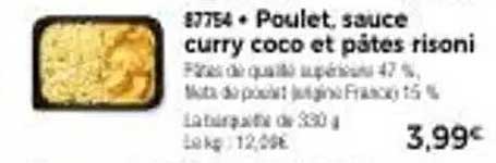 Poulet, sauce curry coco et pâtes risoni