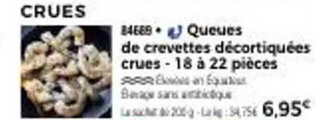 Queues de crevettes décortiquées crues - 18 à 22 pièces