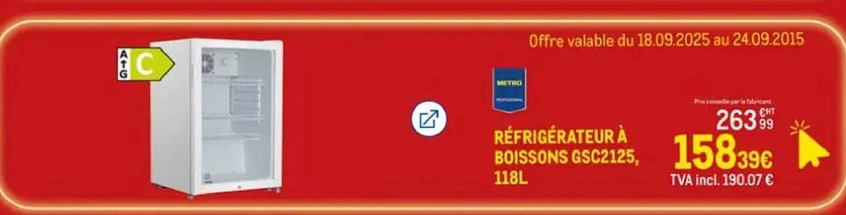 RÉFRIGÉRATEUR À BOISSONS GSC2125, 118L