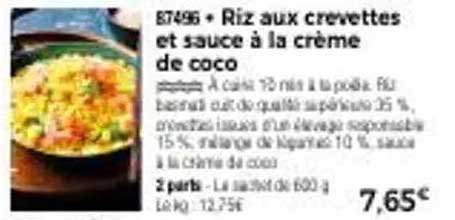 Riz aux crevettes et sauce à la crème de coco