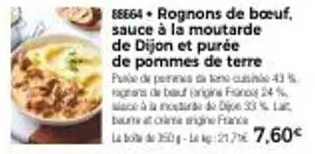 Rognons de boeuf, sauce à la moutarde de Dijon et purée de pommes de terre