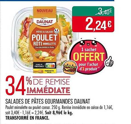 Salades de pâtes gourmandes Daunat - Poulet rôti mimolette