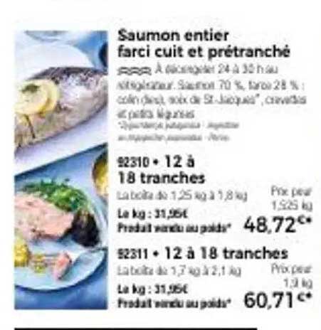 Saumon entier farci cuit et prétranché