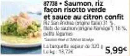 Saumon, riz façon risotto verde et sauce au citron confit
