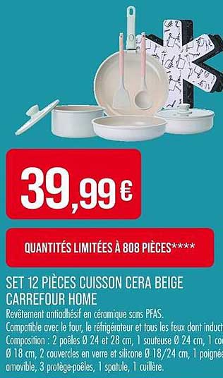 SET 12 PIÈCES CUISSON CERA BEIGE CARREFOUR HOME