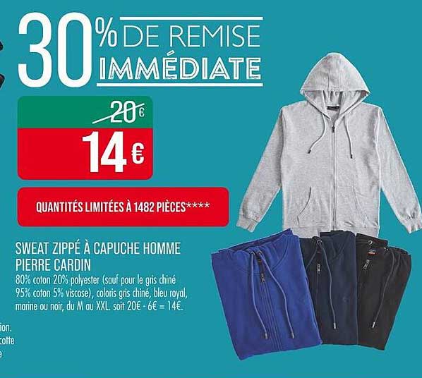 SWEAT ZIPPÉ À CAPUCHE HOMME PIERRE CARDIN