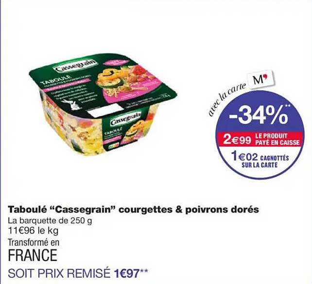 Taboulé “Cassegrain” courgettes & poivrons dorés