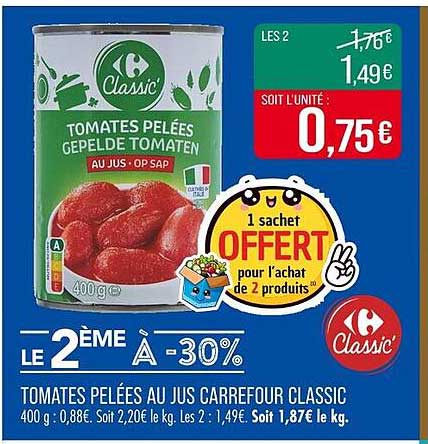 Tomates Pelées au Jus Carrefour Classic
