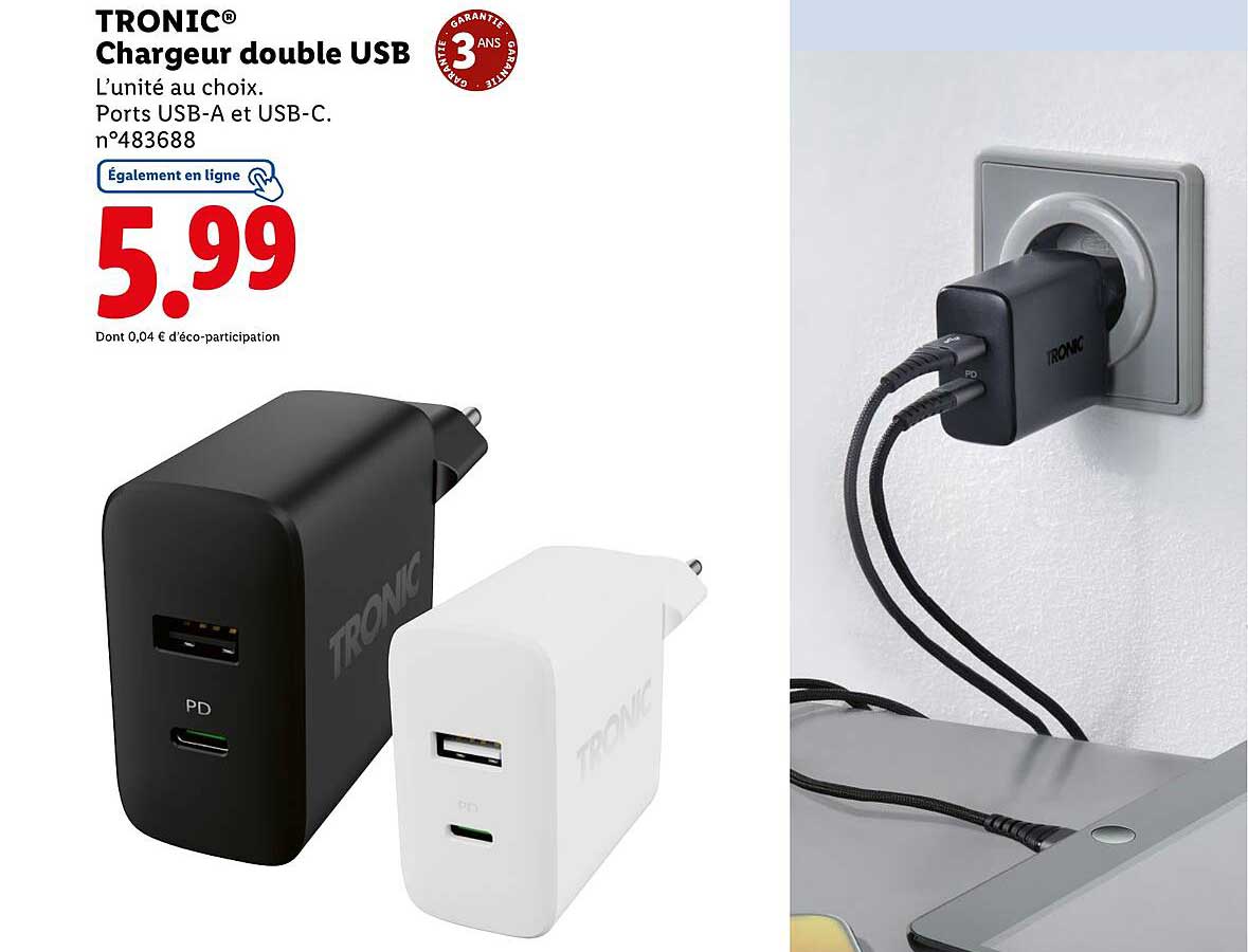 TRONIC® Chargeur double USB