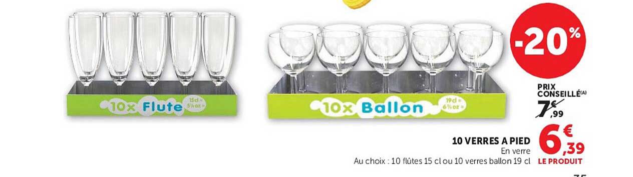 10 VERRES A PIED