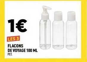 1€ LES 3 FLACONS DE VOYAGE 100 ML PET
