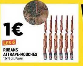 1€ LES 6 RUBANS ATTRAPE-MOUCHES 12x16 cm. Papier.
