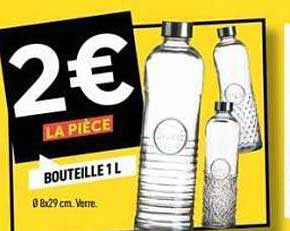 2€ LA PIÈCE BOUTEILLE 1L Ø 8,2x29 cm. Verre.