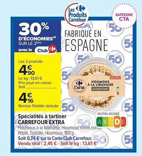 30% d'économies sur le 2ème avec le Club Carrefour