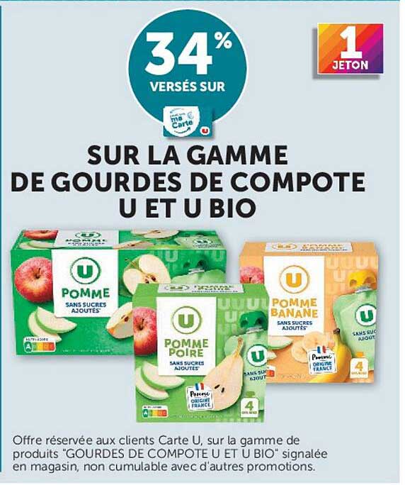 34% VERSÉS SUR SUR LA GAMME DE GOURDES DE COMPOTE U ET U BIO