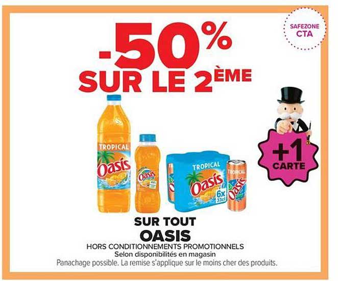 -50% sur le 2ème sur tout OASIS