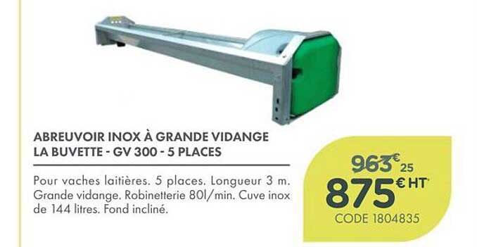 ABREUVOIR INOX À GRANDE VIDANGE LA BUVETTE - GV 300 - 5 PLACES
