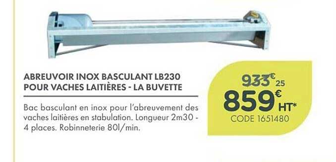 ABREUVOIR INOX BASCULANT LB230 POUR VACHES LAITIÈRES - LA BUVETTE